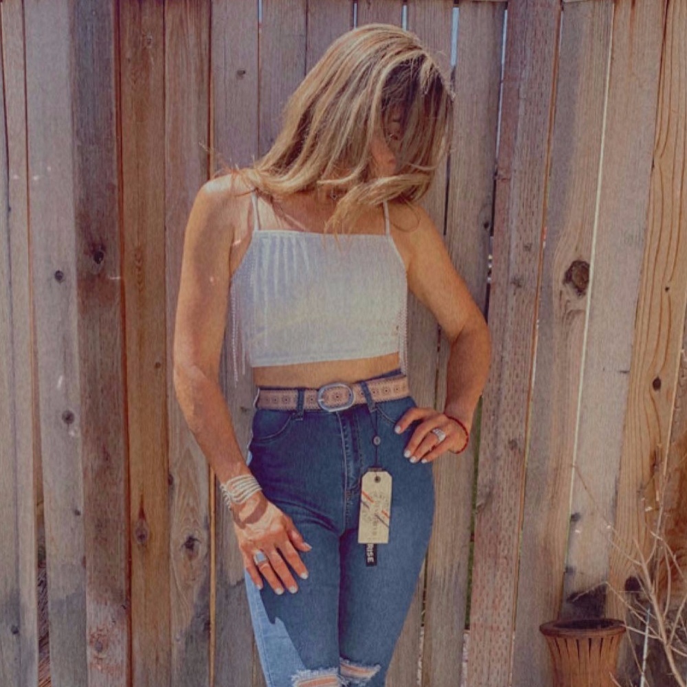 Embellished rhinestones white crop top